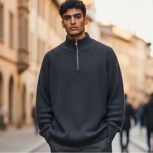 Slate & Stone Men’s XXL Navy Blue NWT Ribbed 1/4 Zip Mock Neck Knit Sweater